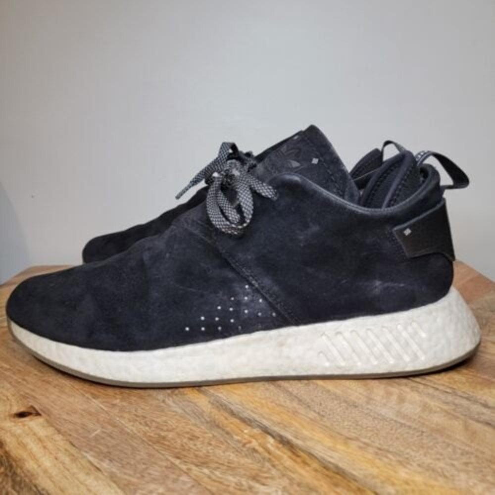 Mens ADIDAS Originals NMD C2 Suede Black White Foam Lace Sneakers BY3011 Size 12